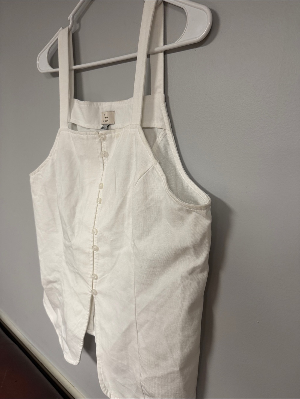 A New Day White Square Neck  Cotton Button Front Vest, L NEW WITH TAGS